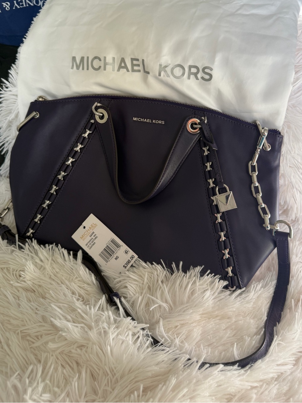 NWT Michael Kors Sadie Large Leather Satchel in Iris Purple